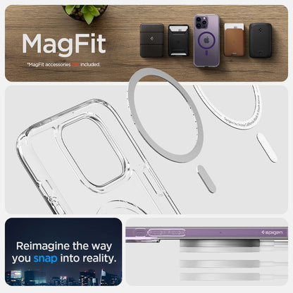ACS05581 - iPhone 14 Pro Max Case Ultra Hybrid (MagFit) in deep purple showing magfit. reimagine the way you snap into reality.