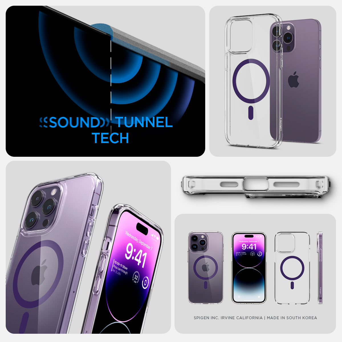ACS05581 - iPhone 14 Pro Max Case Ultra Hybrid (MagFit) in deep purple showing sound tunnel tech.