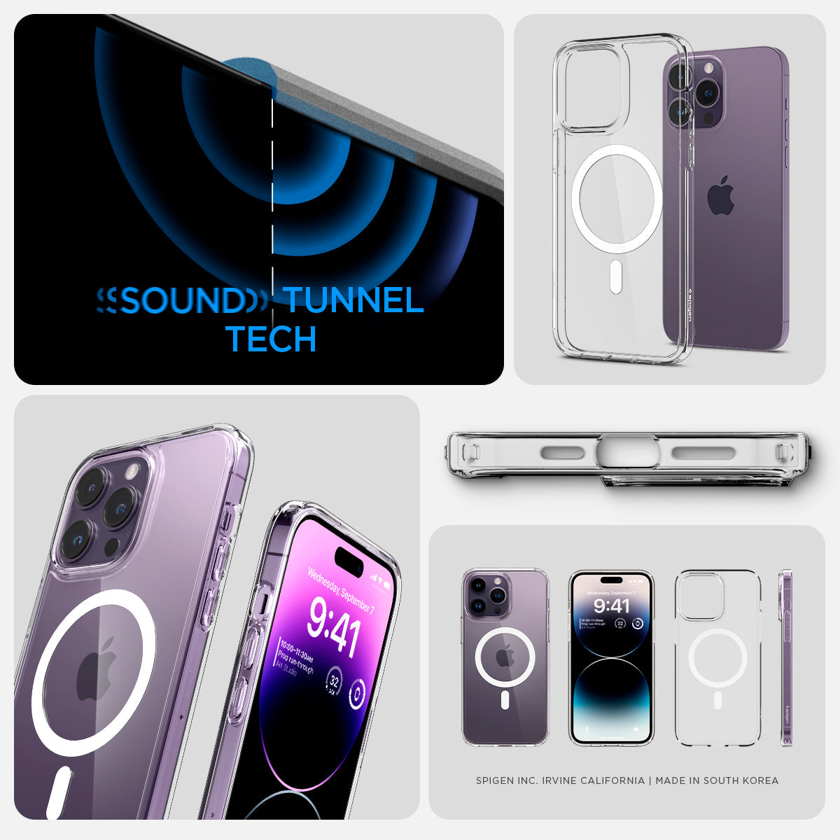 ACS04825 - iPhone 14 Pro Max Case Ultra Hybrid (MagFit) in white showing sound tunnel tech.