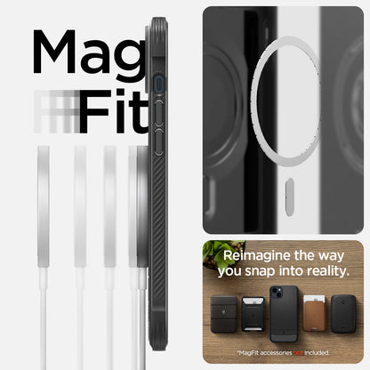 ACS05036 - iPhone 14 Case Rugged Armor (MagFit) in matte black showing magfit. Remiagine the way you snap into reality.