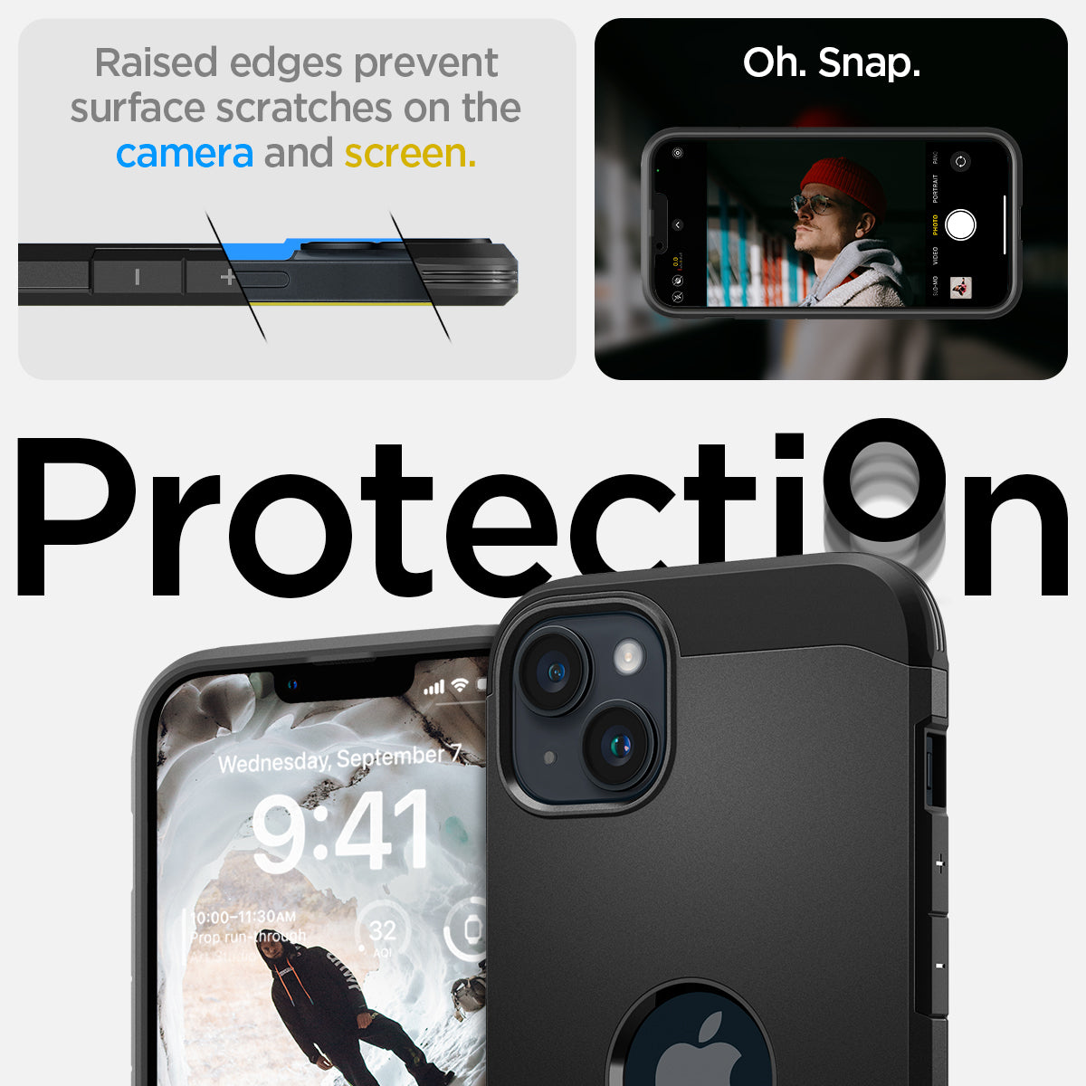 ACS05062 - iPhone 14 Case Tough Armor (MagFit) in black raised edges prevent surface scratches on the camera and screen. Protection.