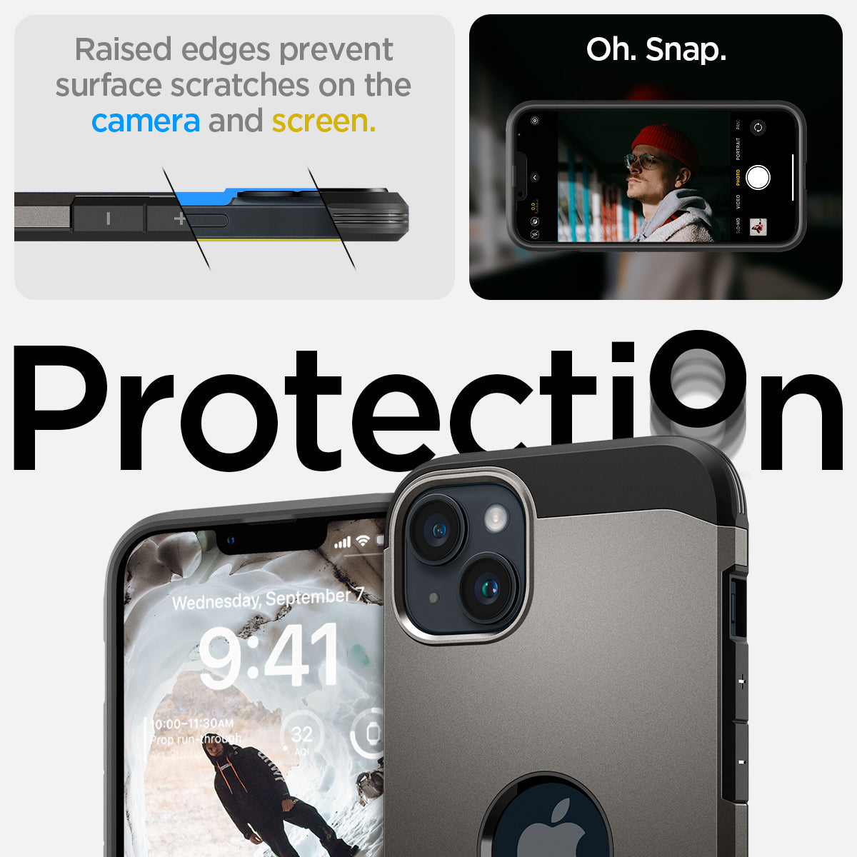 ACS05061 - iPhone 14 Case Tough Armor (MagFit) in gunmetal raised edges prevent surface scratches on the camera and screen. Protection.