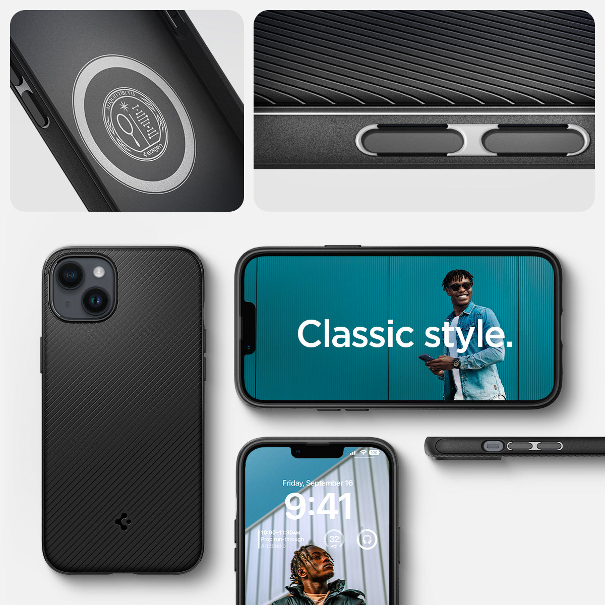 ACS04918 - iPhone 14 Plus Case Mag Armor (MagFit) in matte black showing classic style.