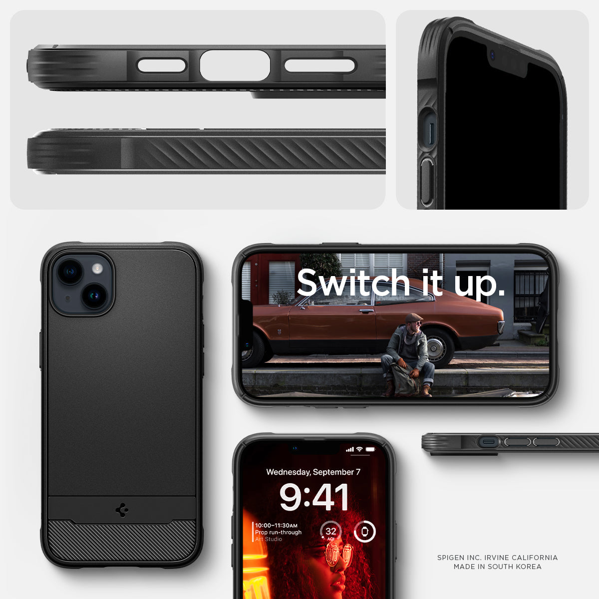 ACS04890 - iPhone 14 Plus Case Rugged Armor (MagFit) in matte black showing switch up.