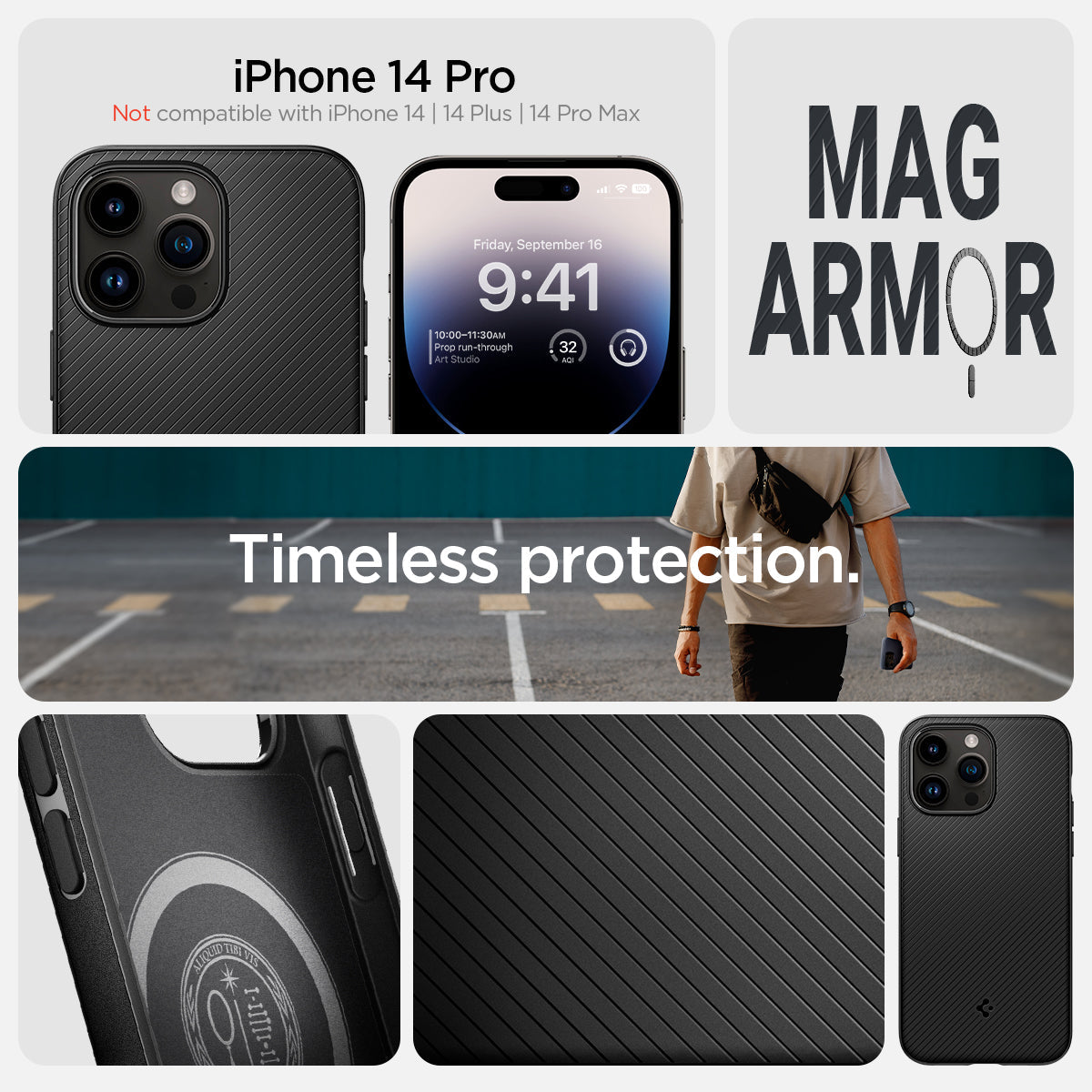 ACS04989 - iPhone 14 Pro Case Mag Armor (MagFit) in matte black Not compatible with iPhone 14, 14plus, 14 pro max. mag armor. Timeless protection.
