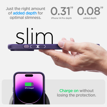 ACS05588 - iPhone 14 Pro Case Mag Armor (MagFit) in deep purple just the right amount of added depth for optimal slimness. Charge on without losing the protection.