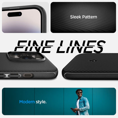 ACS04844 - iPhone 14 Pro Max Case Mag Armor (MagFit) in matte black showing sleek pattern. fine lines. modern style
