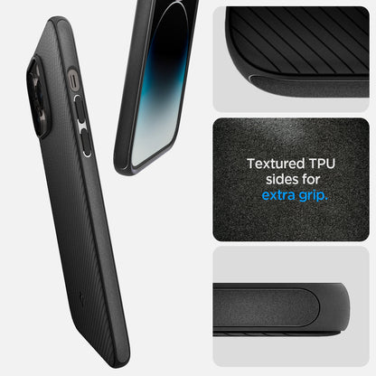 ACS04844 - iPhone 14 Pro Max Case Mag Armor (MagFit) in matte black showing textured TPU sides for extra grip.