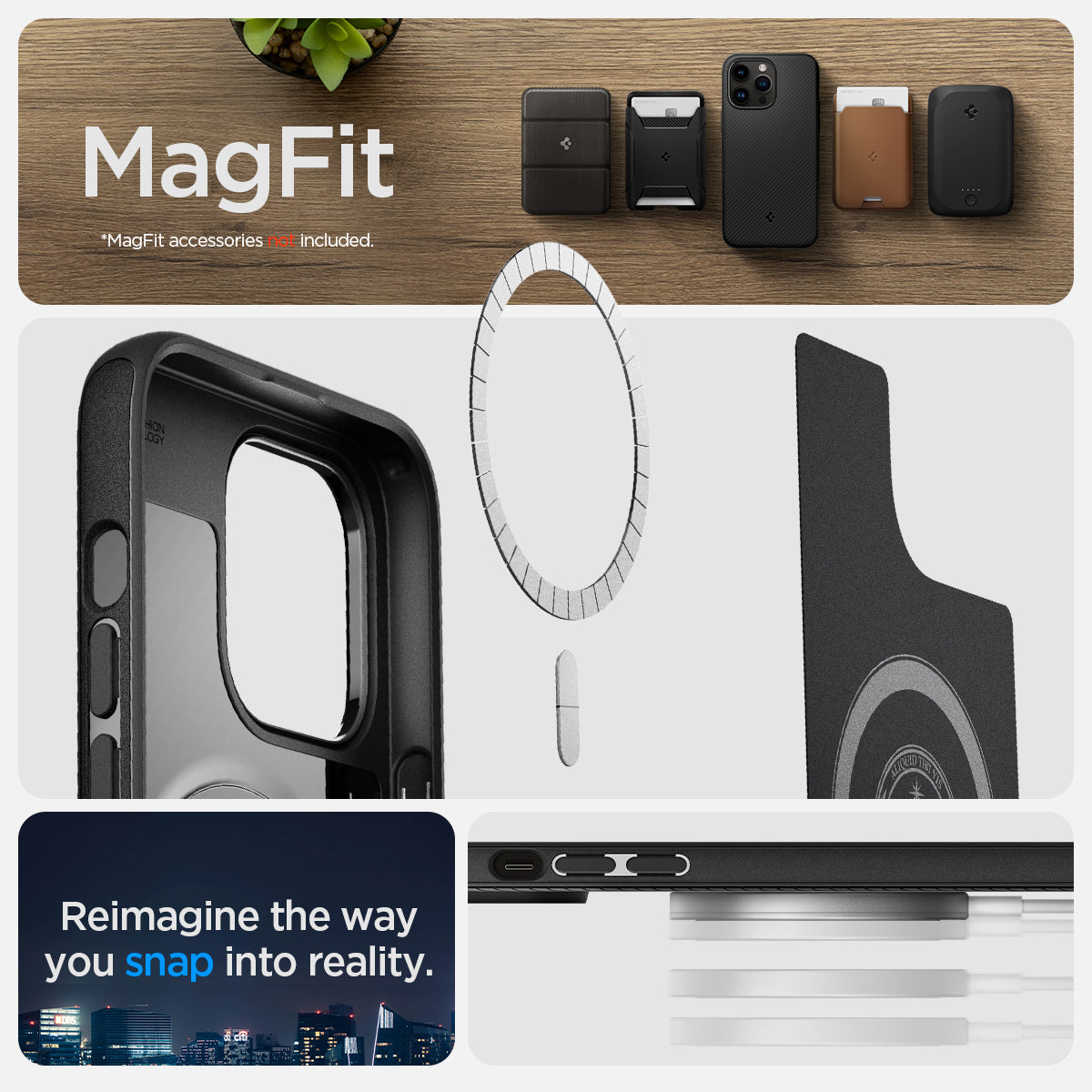 ACS04844 - iPhone 14 Pro Max Case Mag Armor (MagFit) in matte black showing magfit. Magfit accessories not included. Reimagine he way you snap into reality.