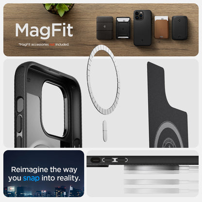 ACS04844 - iPhone 14 Pro Max Case Mag Armor (MagFit) in matte black showing magfit. Magfit accessories not included. Reimagine he way you snap into reality.