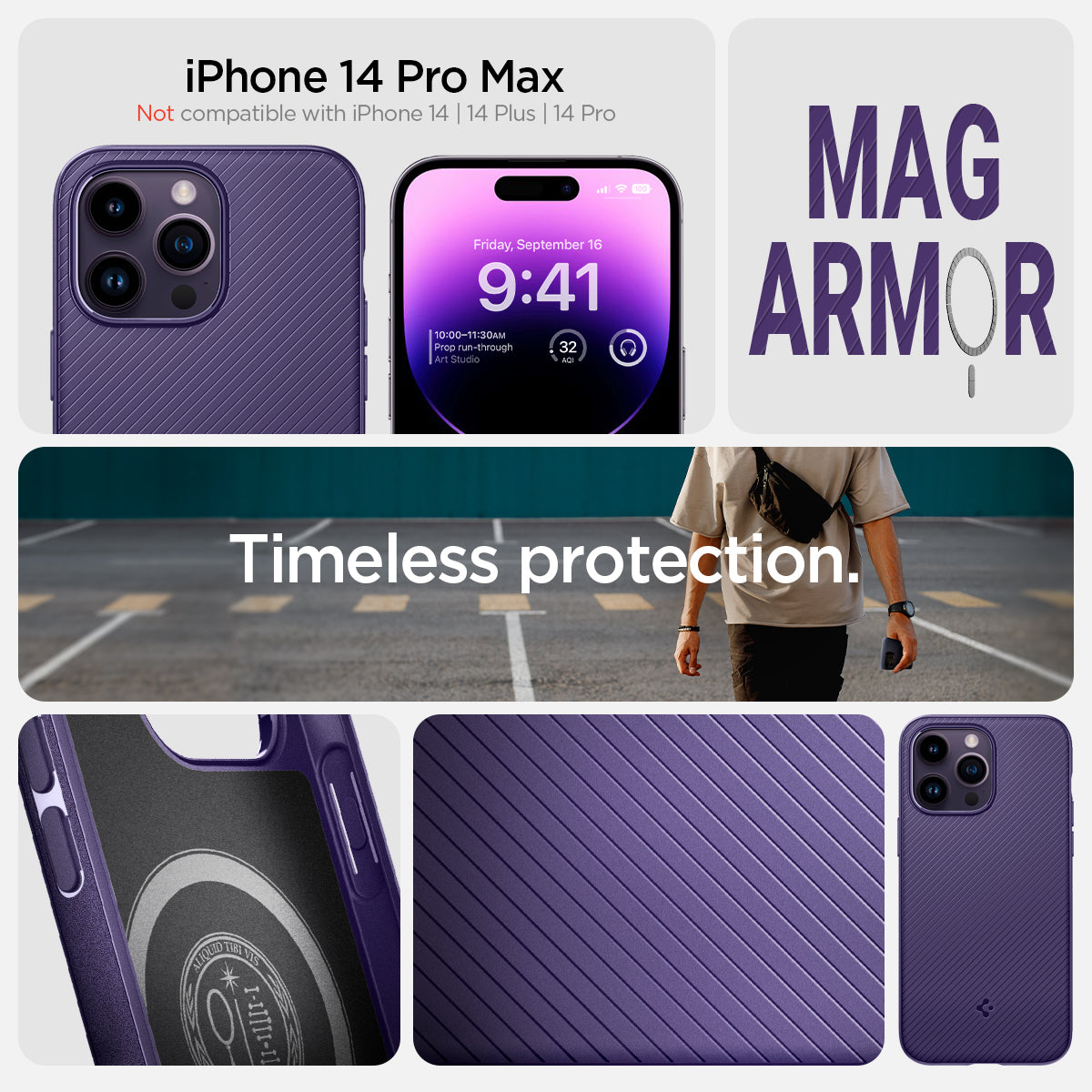 ACS05584 - iPhone 14 Pro Max Case Mag Armor (MagFit) in deep purple Not compatible with iPhone 14, 14plus, 14 pro. mag armor. Timeless protection.