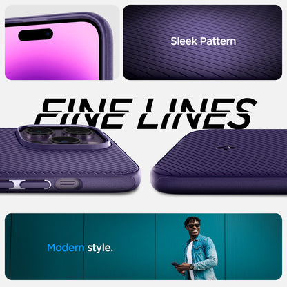 ACS05584 - iPhone 14 Pro Max Case Mag Armor (MagFit) in deep purple showing sleek pattern. fine lines. modern style