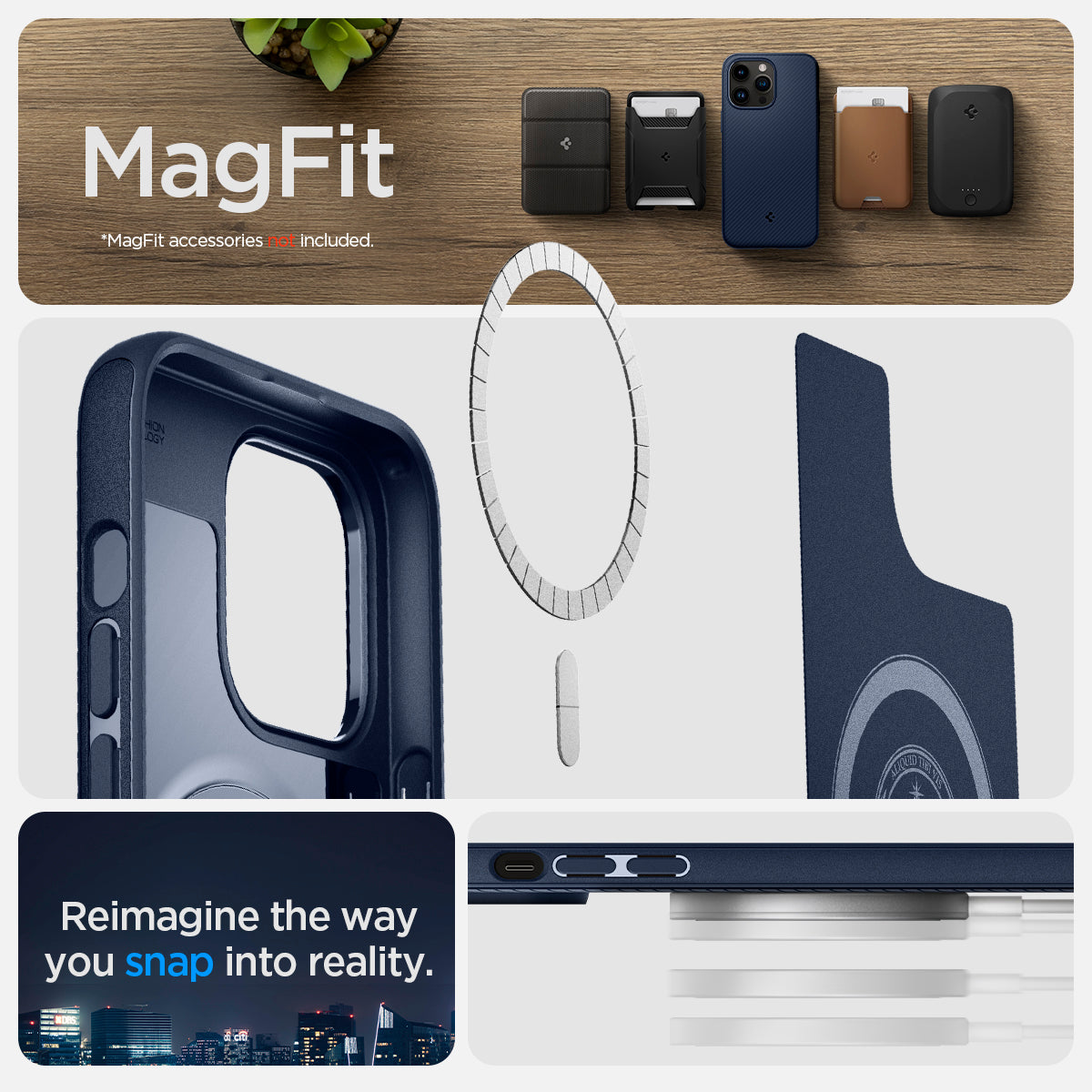 ACS04845 - iPhone 14 Pro Max Case Mag Armor (MagFit) showing magfit. Magfit accessories not included. Reimagine he way you snap into reality.