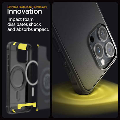 ACS06703 - iPhone 15 Pro Case Rugged Armor (MagFit) in matte black extreme protection technology innovation. Impact foam dissipates shock and absorbs impact.