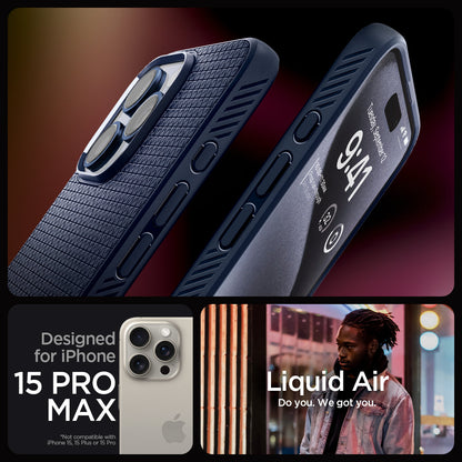 ACS06563 - iPhone 15 Pro Max Case Liquid Air in navy blue designed for iPhone 15 Pro Max. Not compatible with iPhone 15, 15 Plus or 15 Pro