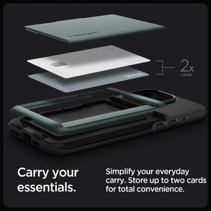ACS06592 - iPhone 15 Pro Max Case Slim Armor CS in abyss green carry your essentials. simplify your everyday carry. store up to two cards for total convenience.