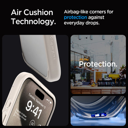ACS07214 - iPhone 15 Pro Ultra Hybrid Case in Natural Titanium showing the air cushion technology. Airbag -like corners for protection against everyday drops
