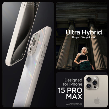 ACS07209 - iPhone 15 Pro Max Ultra Hybrid Case in Natural Titanium showing the compatibility only with iPhone 15 Pro Max. Not compatible with iPhone 15, 15 Plus or 15 Pro