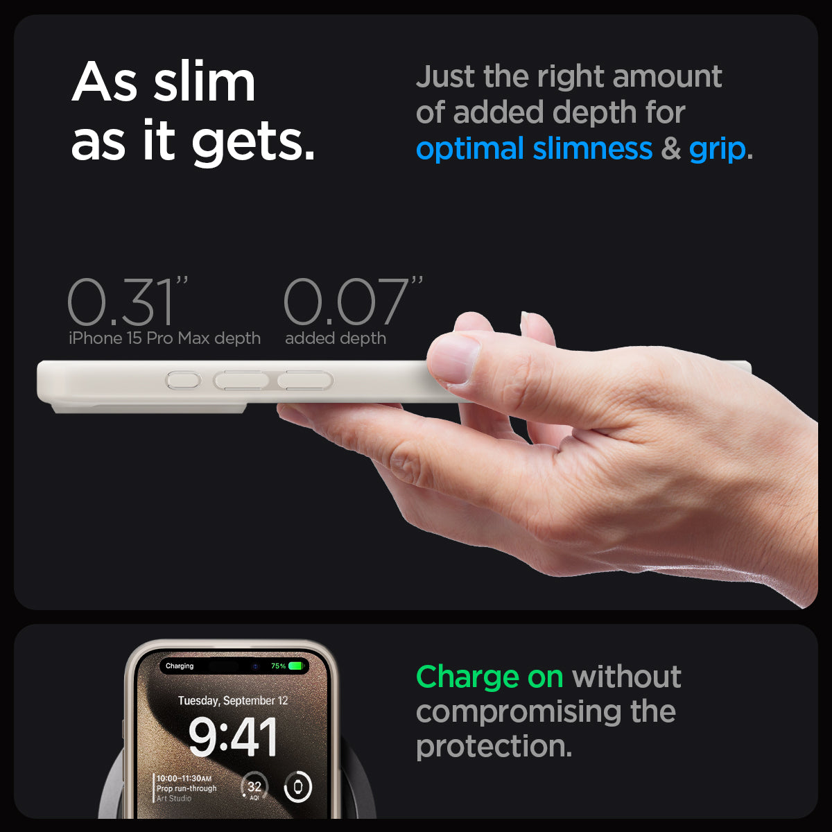 ACS07211 - iPhone 15 Pro Max Case Ultra Hybrid Zero One (MagFit) in Zero One Natural Titanium as slim as it gets. just the right amount of added depth for optimal slimness and grip. charge on without compromising the protection.