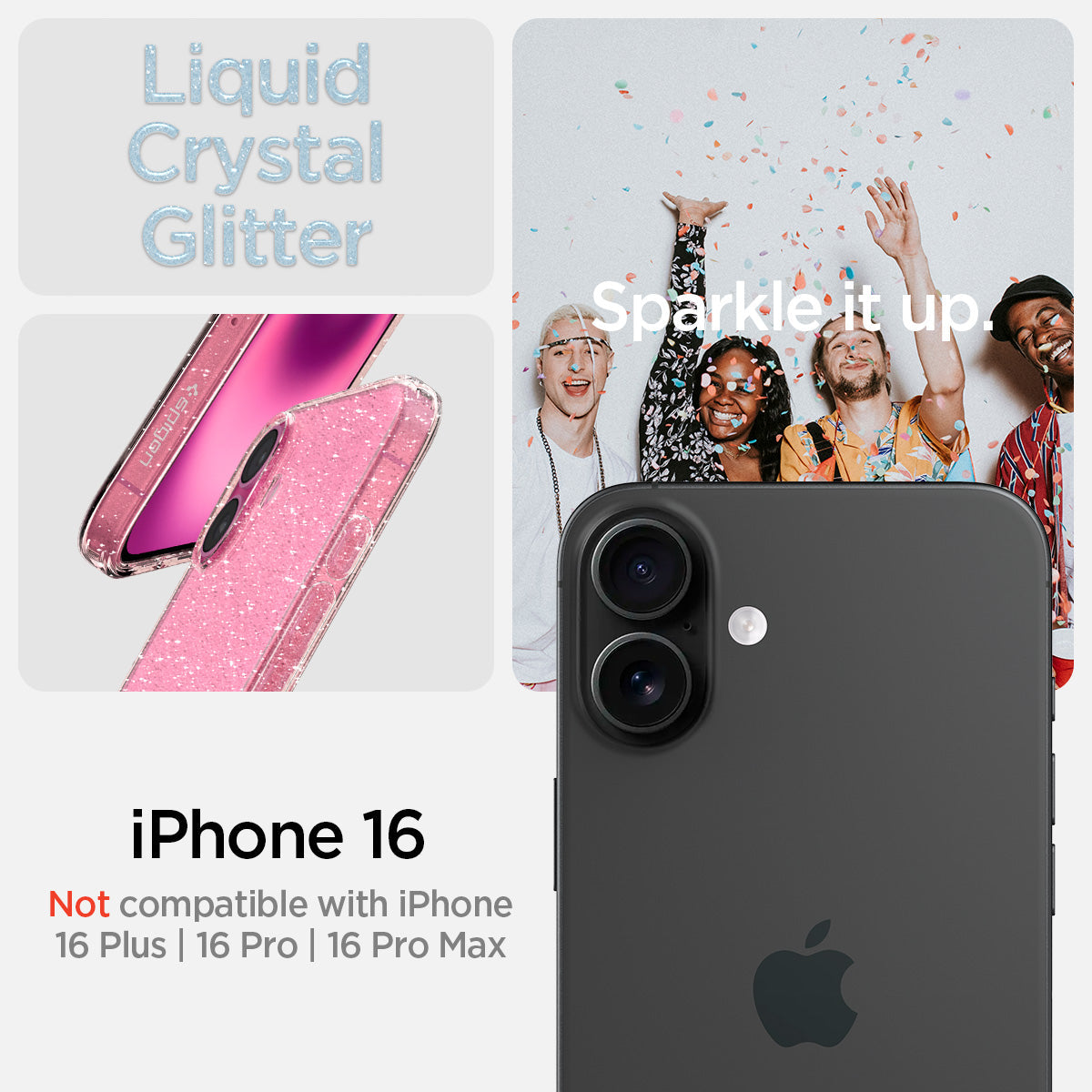 ACS08193 - iPhone 16 Case Liquid Crystal Glitter in Rose Quartz iPhone 16 . Not compatible with iPhone 16 plus, 26 pro, 16 pro max. sparkle it up.