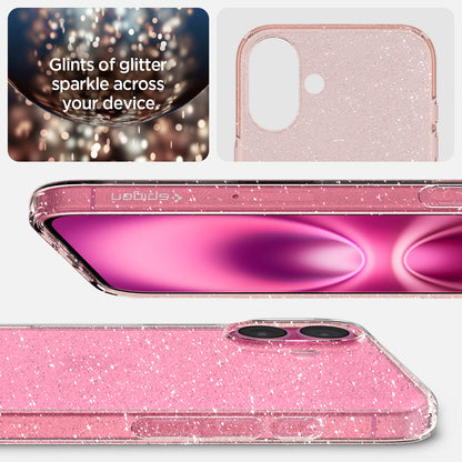 ACS08193 - iPhone 16 Case Liquid Crystal Glitter in Rose Quartz glints of glitter sparkle across your device.