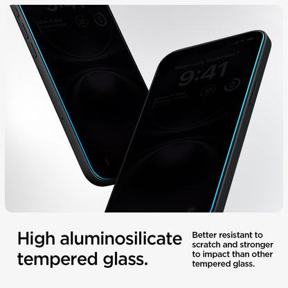 AGL06885 - iPhone 16 Plus GLAS.tR EZ Fit Privacy showing the high aluminosilicate tempered glass. Better resistant to scratch and stronger to impact than other tempered glass