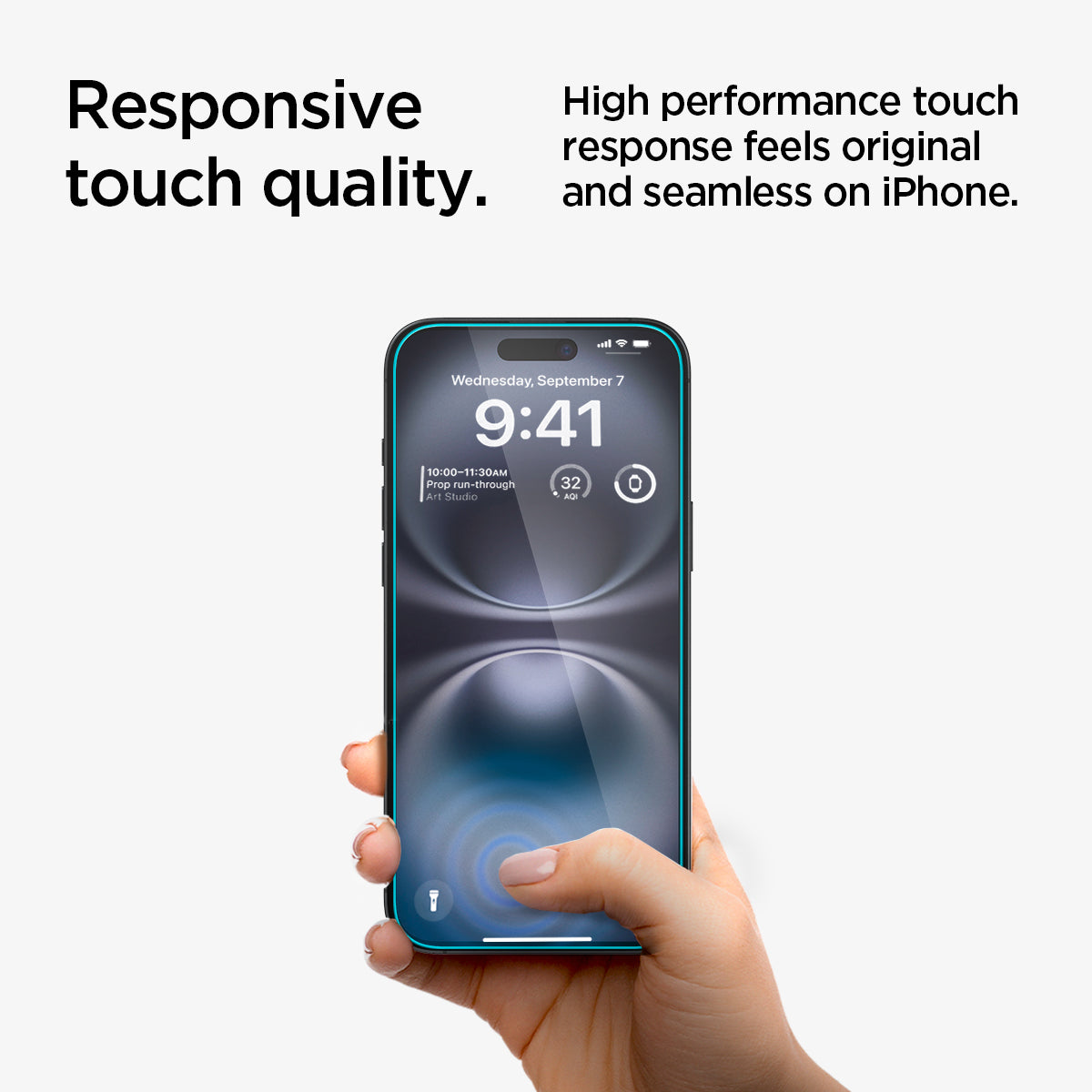 AGL06885 - iPhone 16 Plus GLAS.tR EZ Fit Privacy showing the responsive touch quality. High performance touch response feel original and seamless on iPhone