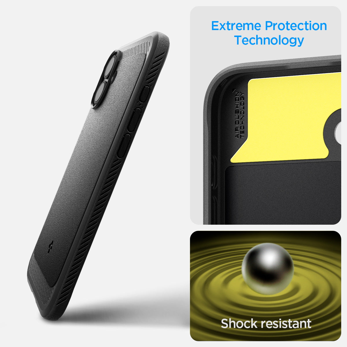ACS08087 - iPhone 16 Plus Case Rugged Armor (MagFit) in Matte Black showing the extreme protection with shock resistance