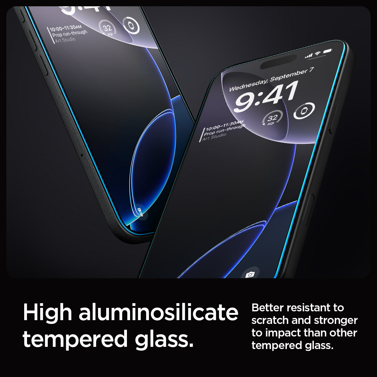 AGL07928 - iPhone 16 Pro GLAS.tR EZ Fit Sensor Protected showing the high aluminosilicate tempered glass. Better resistant to scratch and stronger to impact than other tempered glass