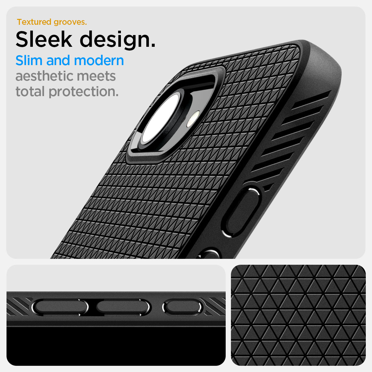 ACS09161 - iPhone 17e Case Liquid Air in Matte Black showing the textured grooves. Sleek design, slim and modern aesthetics meets total protection