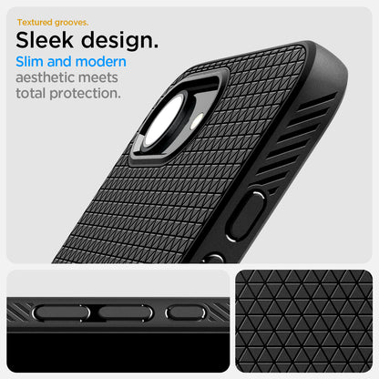 ACS09161 - iPhone 17e Case Liquid Air in Matte Black showing the textured grooves. Sleek design, slim and modern aesthetics meets total protection