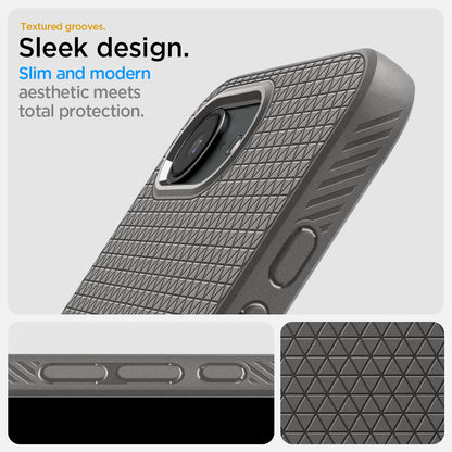 ACS09532 - iPhone 17e Case Liquid Air in Marble Gray showing the textured grooves. Sleek design. Slim and modern aesthetic modern aesthetic meets total protection