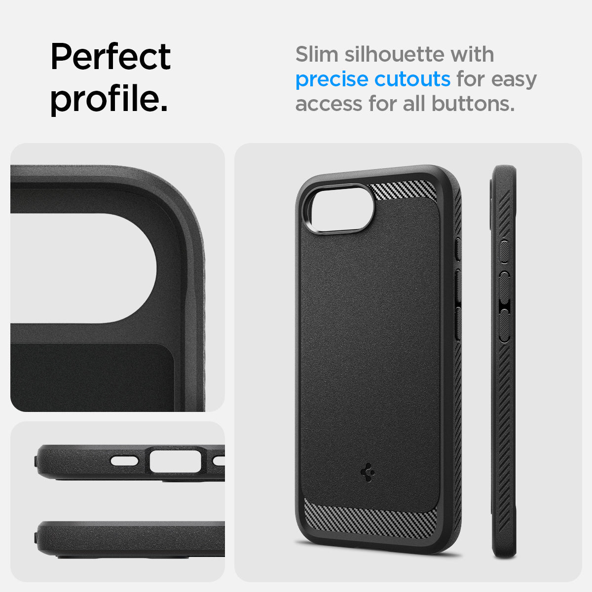 ACS09152 - iPhone 17e Case Rugged Armor (MagFit) in Matte Black showing the perfect profile. Slim silhouette with precise cutouts for easy access for all buttons
