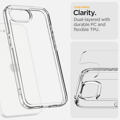 ACS09160 - iPhone 17e Case Ultra Hybrid in Crystal Clear showing the long lasting clarity. Dual-layered with durable PC and flexible TPU