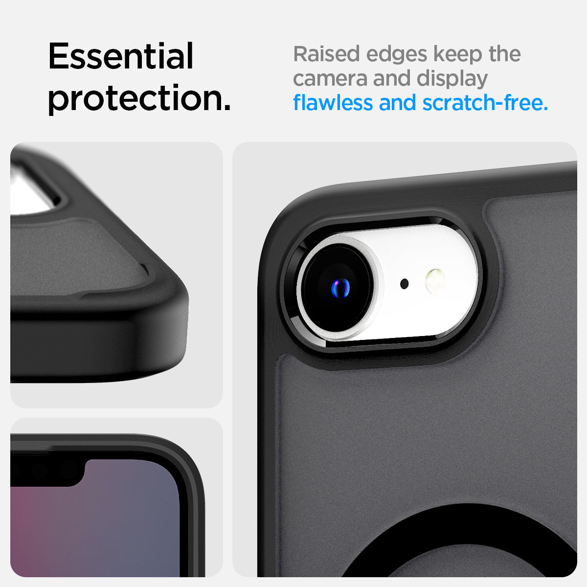 ACS09144 - iPhone 17e Case Ultra Hybrid (MagFit) in Frost Black showing the essential protection. Raised edge keep the camera and display flawless and scratch-free