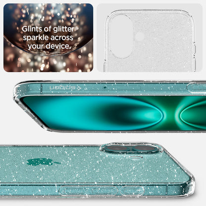 ACS08065 - iPhone 16 Plus Case Liquid Crystal Glitter in Crystal Quartz glints of glitter sparkle across your device.