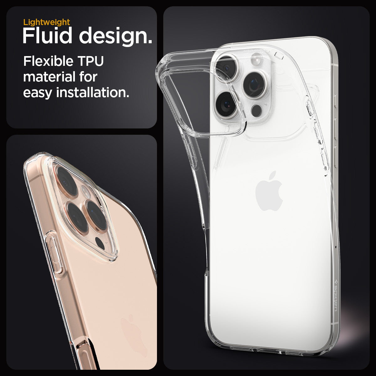 ACS08112 - iPhone 16 Pro Case Liquid Crystal in Crystal Clear lightweight fluid design. flexible TPU material for easy installation.