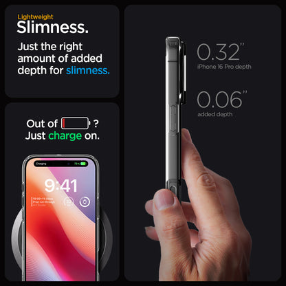 ACS08112 - iPhone 16 Pro Case Liquid Crystal in Crystal Clear lightweight slimness. Just the right amount of added depth for slimness. Out of battery? Just charge on.
