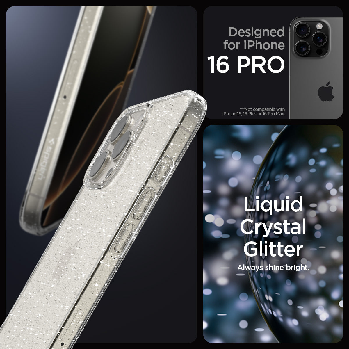 ACS08113 - iPhone 16 Pro Case Liquid Crystal Glitter in Crystal Quartz designed for iPhone 16 pro max. liquid crystal glitter. always shine bright.