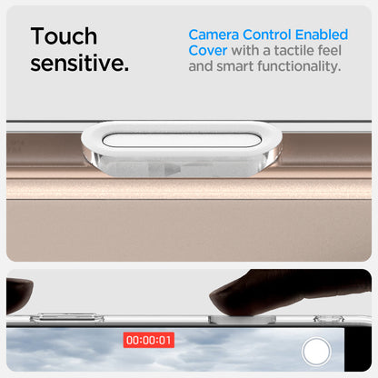ACS08512 - iPhone 16 Pro Case Ultra Hybrid T (MagFit + Camera Control) in White showing the touch sensitive, full button coverage with a tactile feel and smart functionality