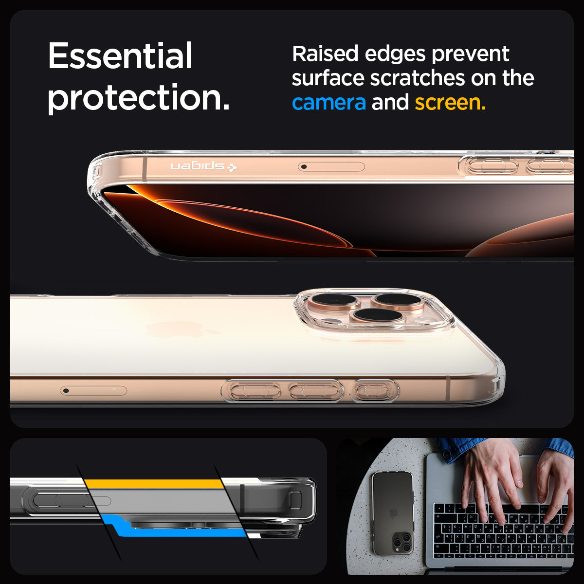 ACS07984 - iPhone 16 Pro Max Case Liquid Crystal in Crystal Clear essential protection. raised edges prevent surface scratches on the camera an screen.