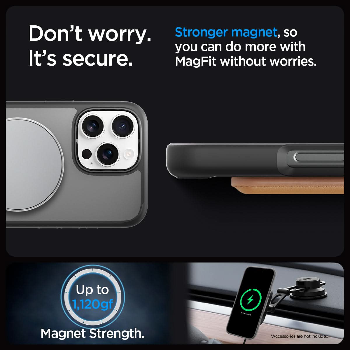 ACS08379 - iPhone 16 Pro Case Ultra Hybrid S (MagFit) in Frost Black don't worry. It's secure. Stronger magnet, so you can do more with magfit without worries. up to 1,120gf. Magnet strength.