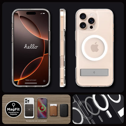 ACS08009 - iPhone 16 Pro Max Case Ultra Hybrid S (MagFit) in Crystal Clear showing front, side and back.