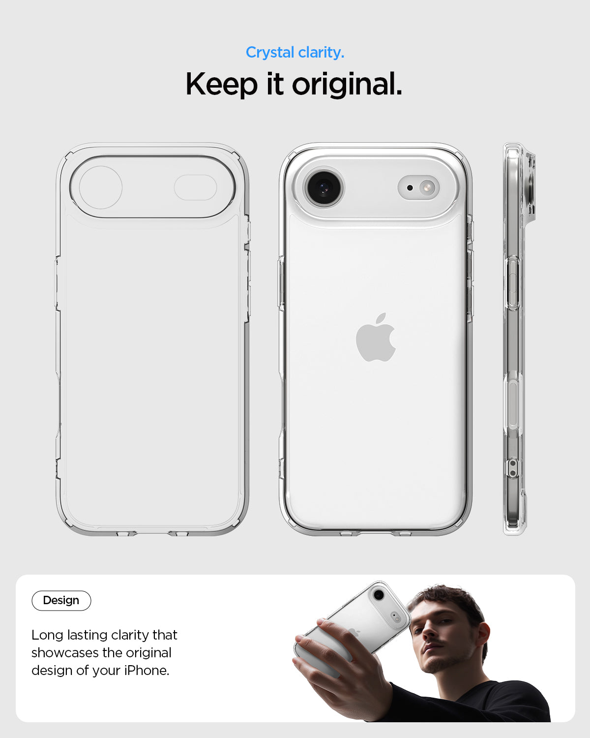ACS10049 - iPhone 17 Air Ultra Hybrid in Crystal Clear showing crystal clarity. Keep it original. Long lasting clarity that showcases the original design of your iPhone
