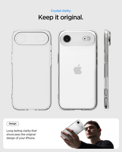 ACS10049 - iPhone 17 Air Ultra Hybrid in Crystal Clear showing crystal clarity. Keep it original. Long lasting clarity that showcases the original design of your iPhone