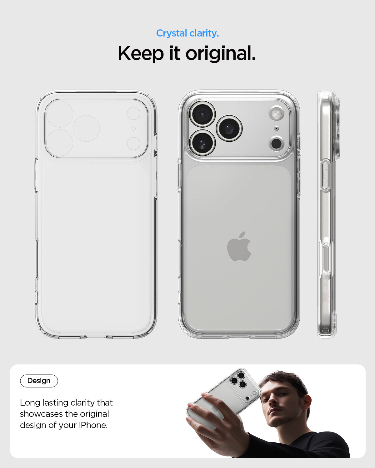 ACS10033 - iPhone 17 Pro Max Ultra Hybrid in Crystal Clear showing crystal clarity. Keep it original. Long lasting clarity that showcases the original design of your iPhone