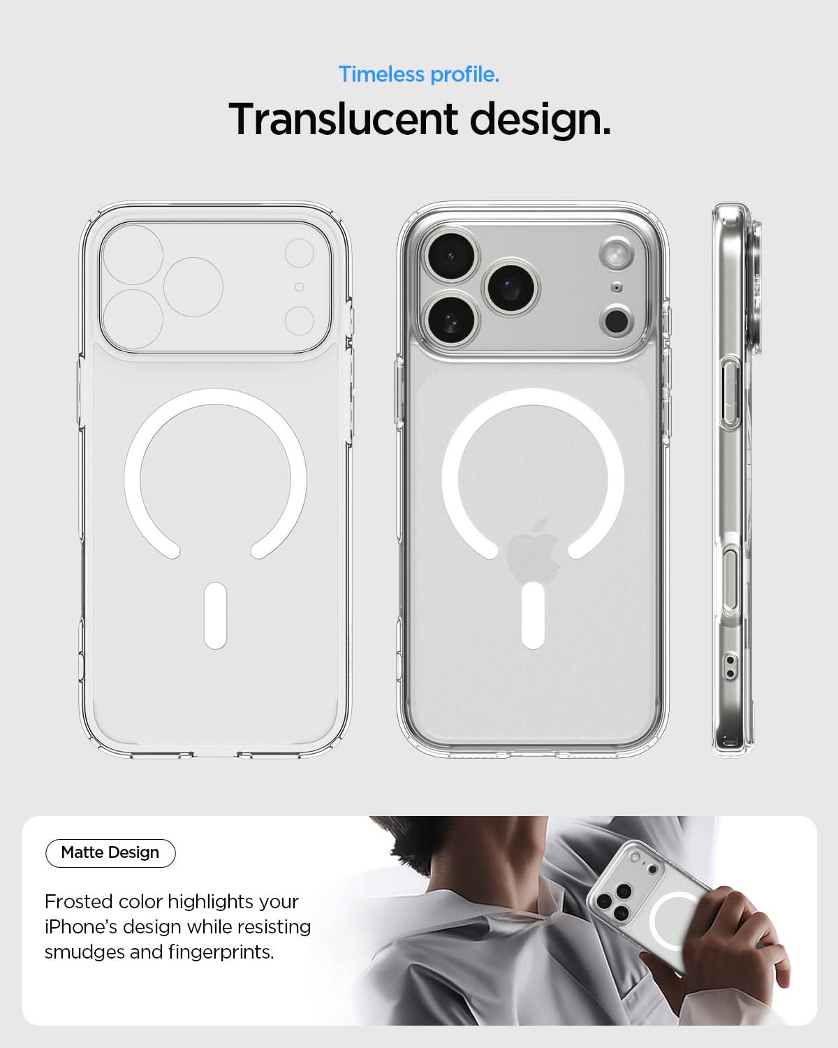 ACS10070 - iPhone 17 Pro Ultra Hybrid (MagFit) in Frost White showing long lasting clarity. keep it clear with duraclear.