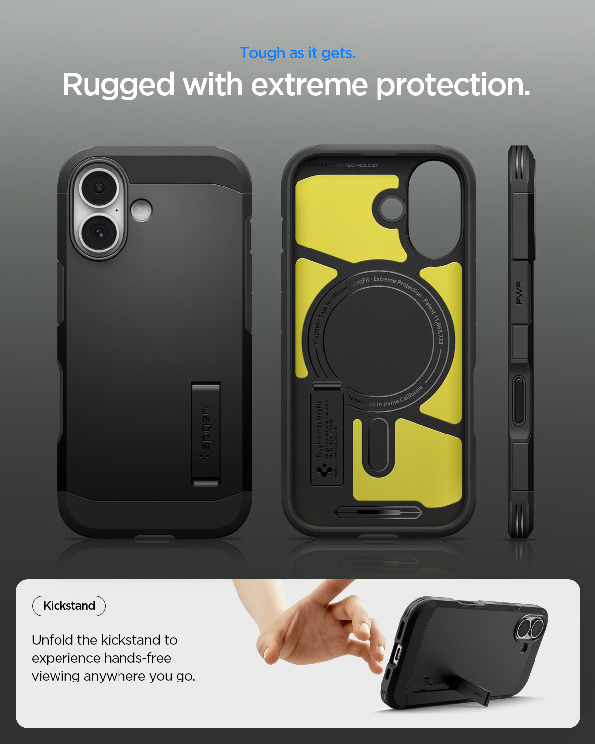 ACS09984 - iPhone 17 Case Tough Armor T AI (MagFit) in black showing rugged with extreme protection. Tough as it gets.
