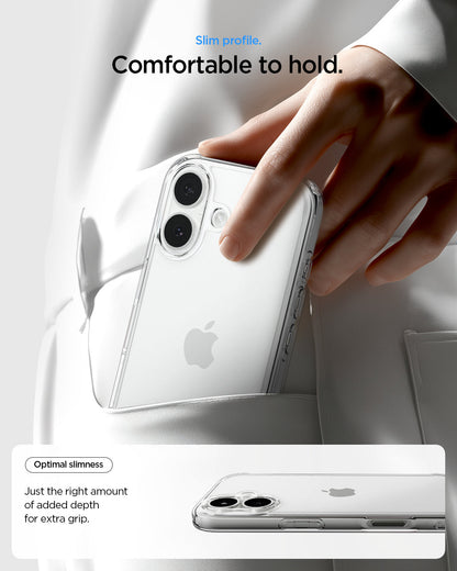 ACS10080 - iPhone 17 Ultra Hybrid in Crystal Clear showing slim profile. Comfortable to hold. Optimal slimness just the right amount of added depth for extra grip.