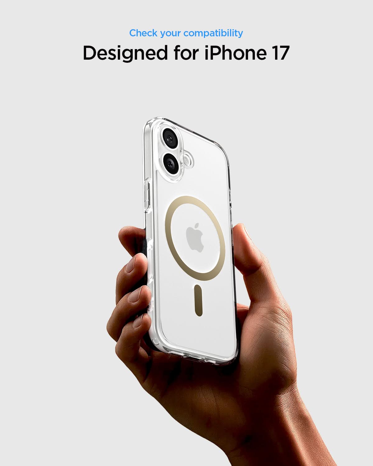 ACS10084 - iPhone 17 Ultra Hybrid (MagFit) in Clear Gold showing check your compatibility